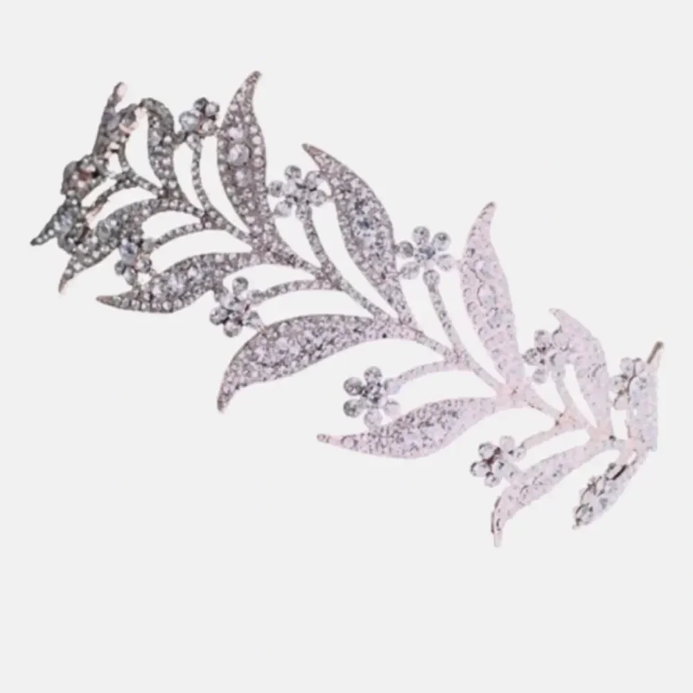 Floral Leaf Crystal Bride Wedding Fairy Rhinestone Tiara
